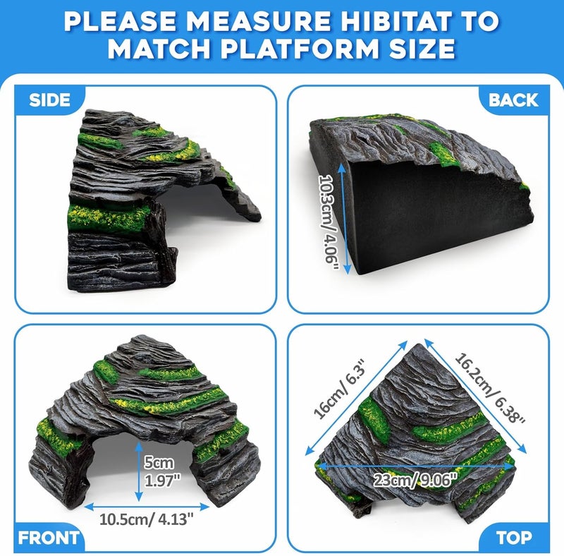 GOZILLA Reptile Hideout Cave,Turtle Tank Accessories Decor,Fish Tank Basking Platform for Bearded Dragon,Snake and Leopard Gecko.(Grey-M) - Image 2
